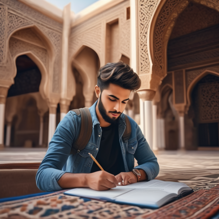 Jeune étudiant étudiant l'arabe à l'étranger