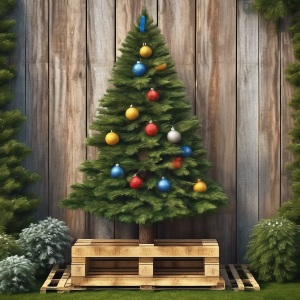 Sapin décoré en palette de bois dans un jardin