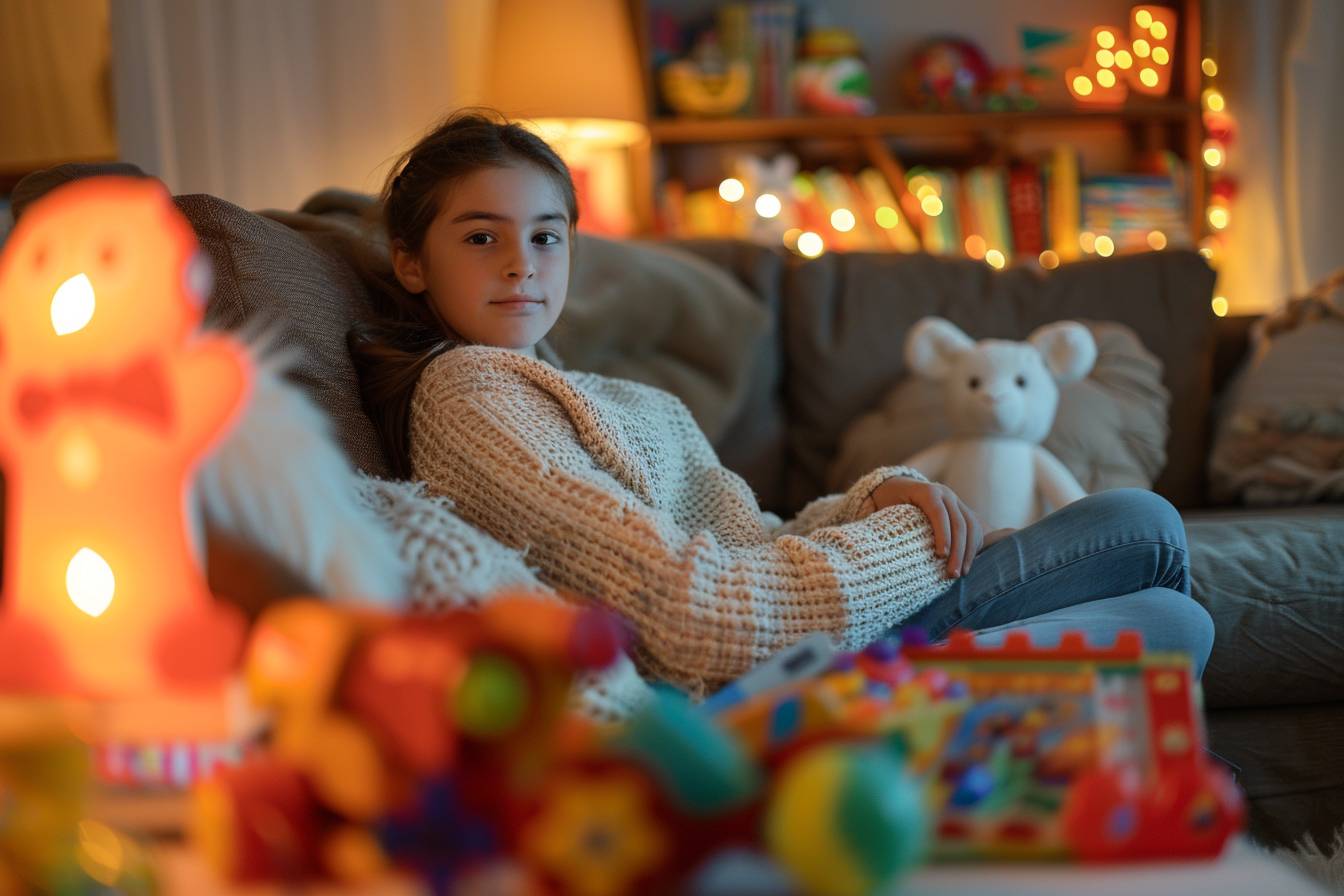 Fille souriante s'occupant d'enfants joyeux  
Adulte veillant sur des enfants en pleine activité