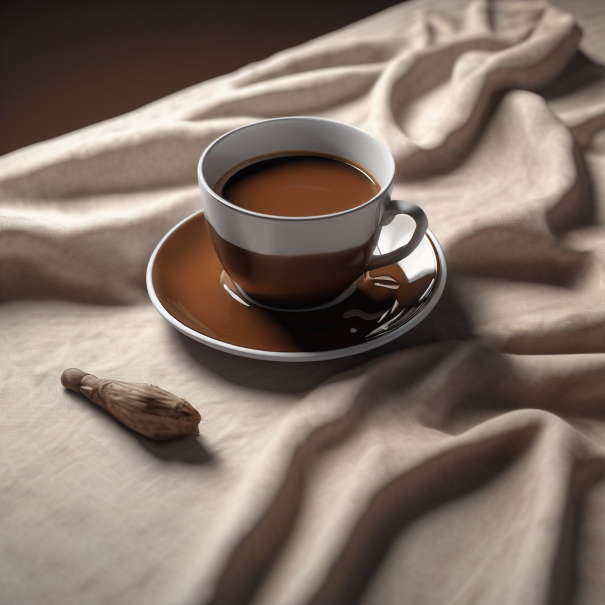 Tache brune sur une nappe claire avec une tasse à côté